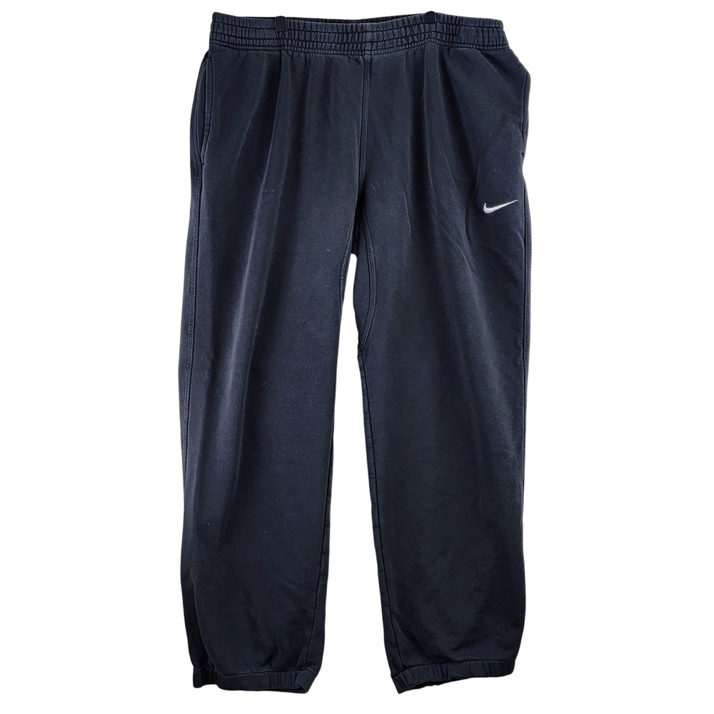 Nike Fleece Jogger Sweatpants Mens XXL Black Embroidered Swoosh Relaxed Fit - Picture 1 of 10